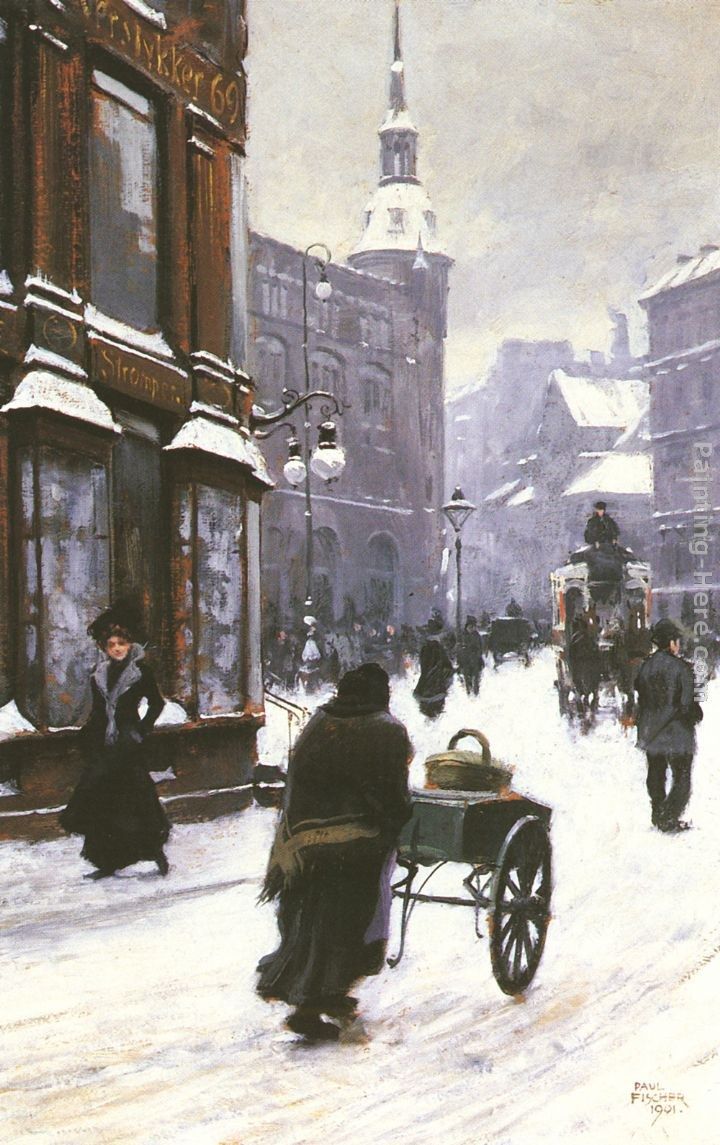 Paul Gustave Fischer A Street Scene In Winter, Copenhagen